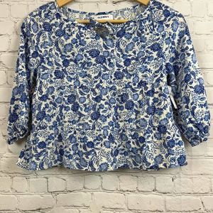 Old Navy girls floral blue and white tie V-neck detail front top L 10/12 NWT